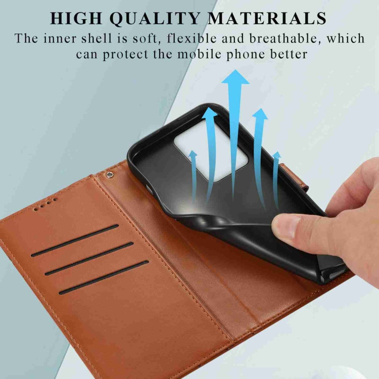 For Honor 100 PU Genuine Leather Texture Embossed Line Phone Case(Brown)