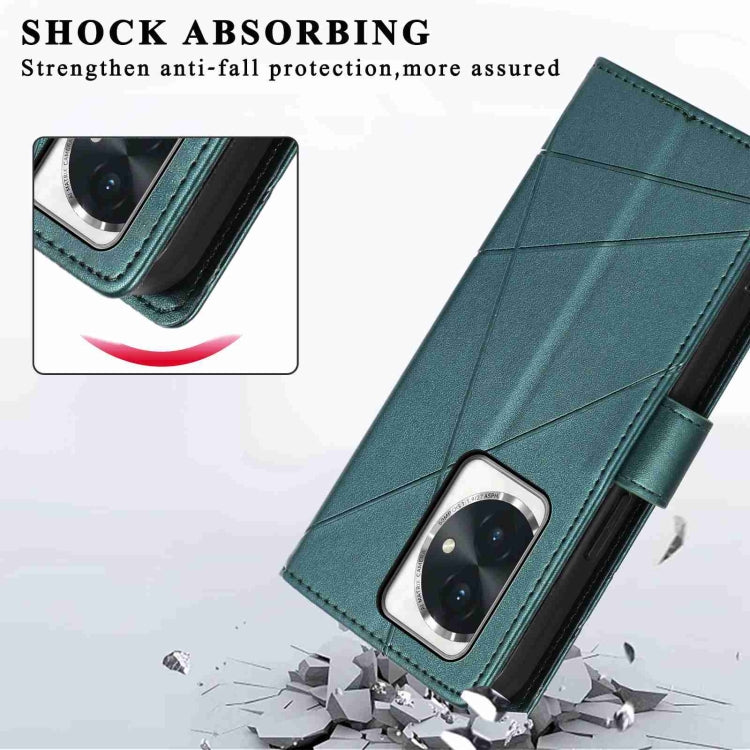For Honor 100 PU Genuine Leather Texture Embossed Line Phone Case(Green)