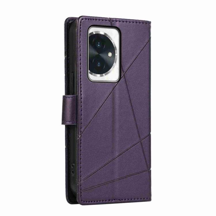 For Honor 100 PU Genuine Leather Texture Embossed Line Phone Case(Purple)