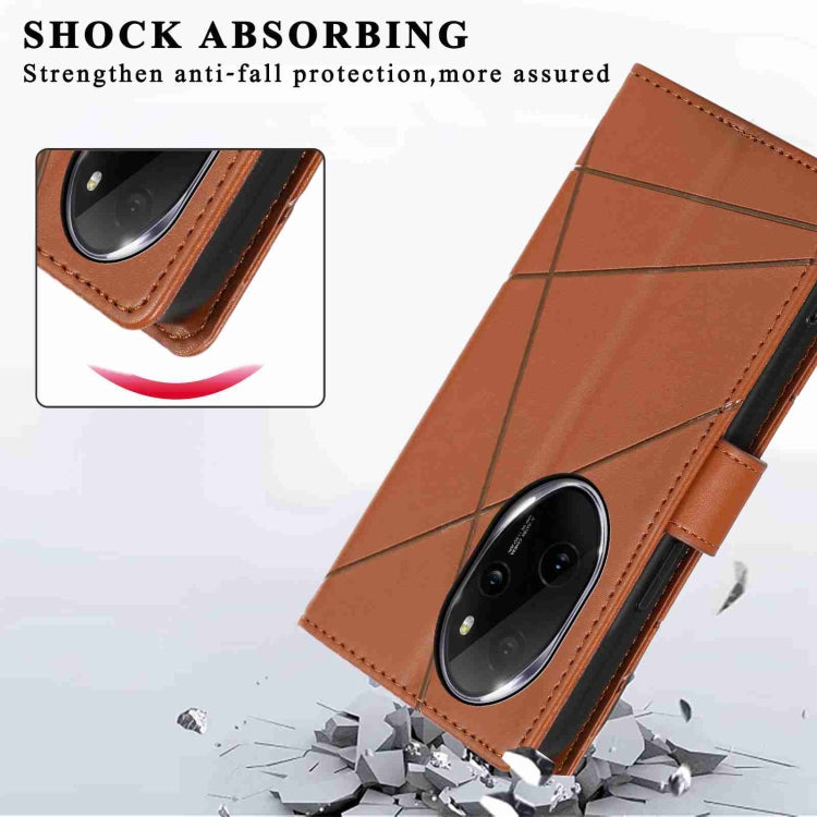 For Honor 100 Pro PU Genuine Leather Texture Embossed Line Phone Case(Brown)