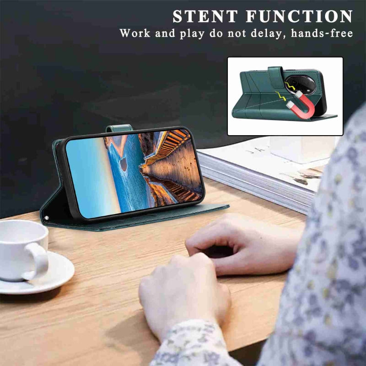 For Honor 100 Pro PU Genuine Leather Texture Embossed Line Phone Case(Green)