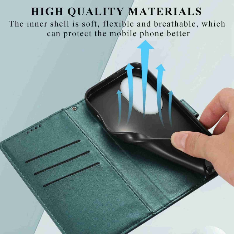 For Honor 100 Pro PU Genuine Leather Texture Embossed Line Phone Case(Green)