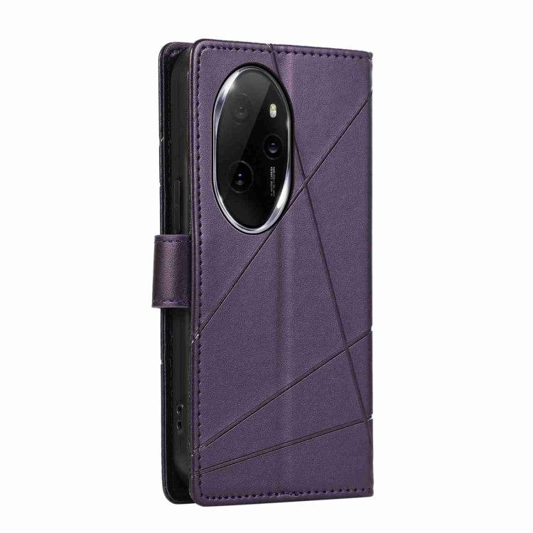 For Honor 100 Pro PU Genuine Leather Texture Embossed Line Phone Case(Purple)