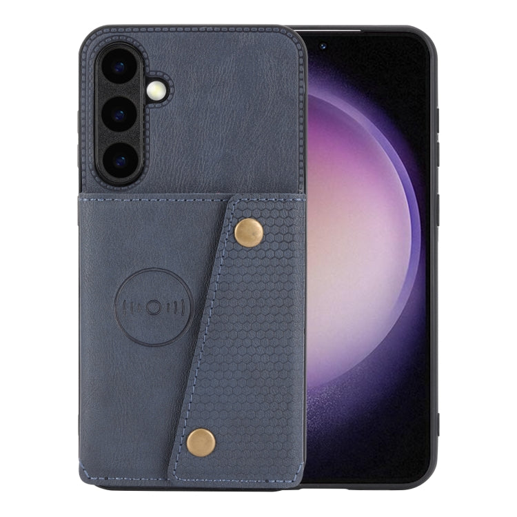 For Samsung Galaxy S24 5G Double Buckle Card Slots Magnetic Phone Case(Blue)