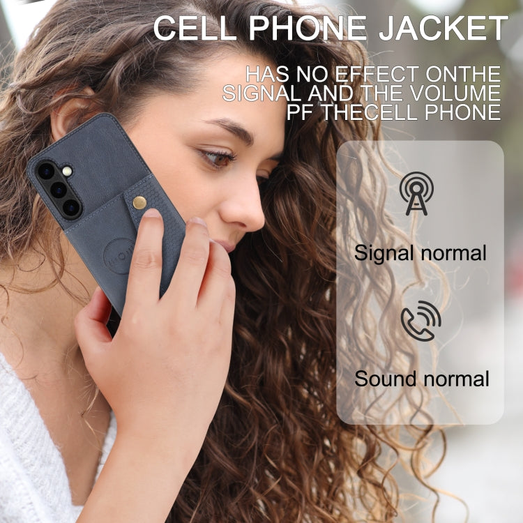 For Samsung Galaxy S24 5G Double Buckle Card Slots Magnetic Phone Case(Blue)