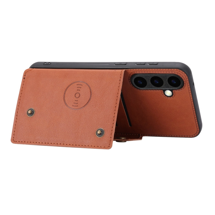 For Samsung Galaxy S24 5G Double Buckle Card Slots Magnetic Phone Case(Brown)