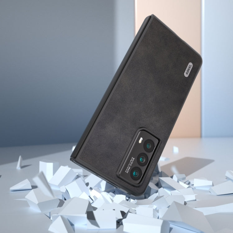 For Honor Magic Vs2 ABEEL Two-color Calf Texture PU Phone Case(Black)