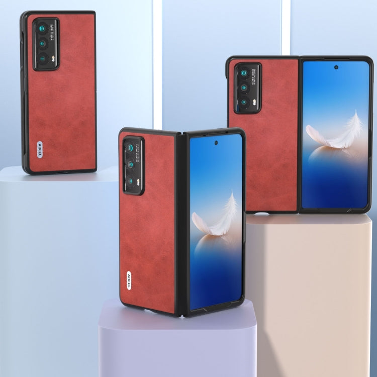 For Honor Magic Vs2 ABEEL Two-color Calf Texture PU Phone Case(Red)