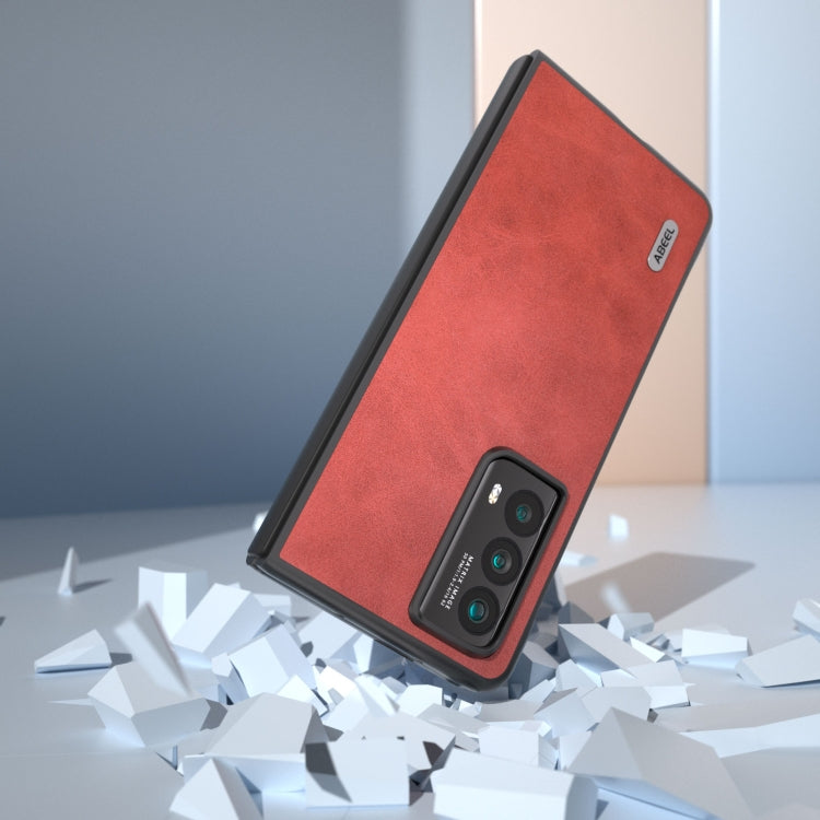 For Honor Magic Vs2 ABEEL Two-color Calf Texture PU Phone Case(Red)