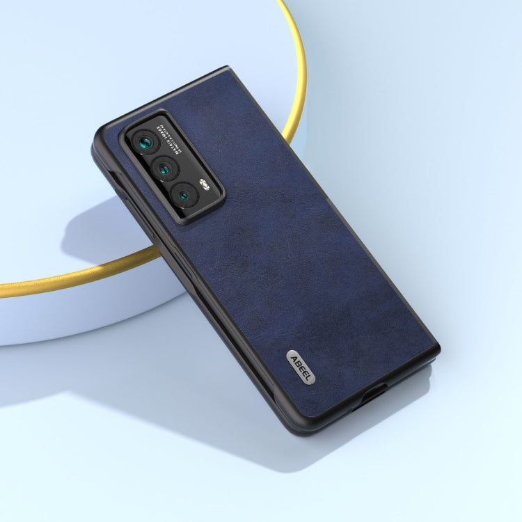 For Honor Magic Vs2 ABEEL Two-color Calf Texture PU Phone Case(Blue)