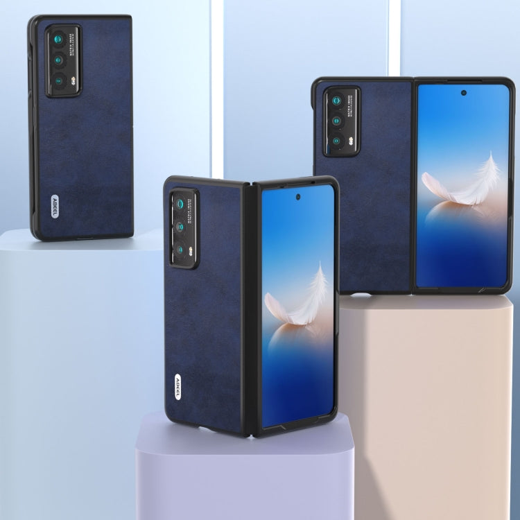 For Honor Magic Vs2 ABEEL Two-color Calf Texture PU Phone Case(Blue)