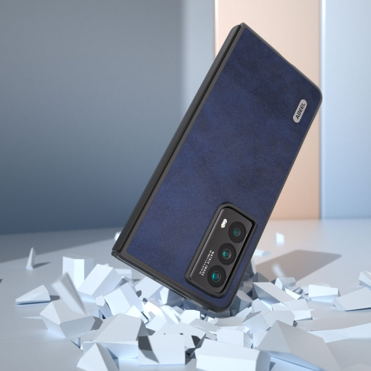 For Honor Magic Vs2 ABEEL Two-color Calf Texture PU Phone Case(Blue)