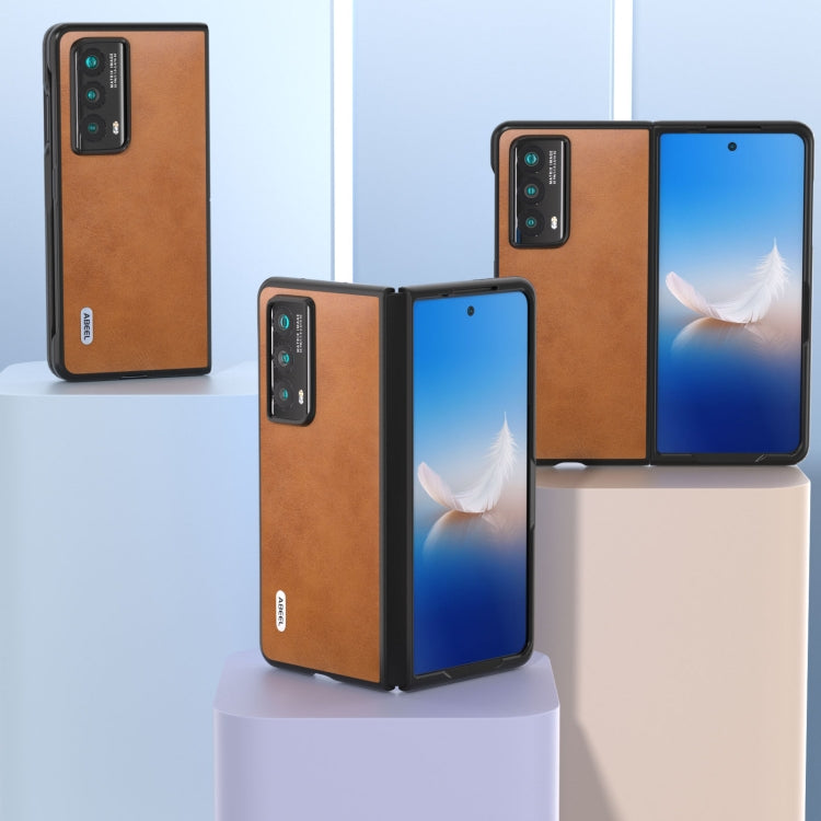 For Honor Magic Vs2 ABEEL Two-color Calf Texture PU Phone Case(Brown)