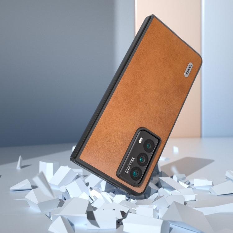 For Honor Magic Vs2 ABEEL Two-color Calf Texture PU Phone Case(Brown)