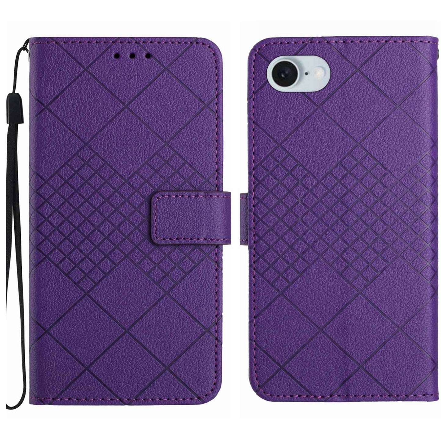 For iPhone 16e Rhombic Grid Texture Leather Phone Case(Purple)