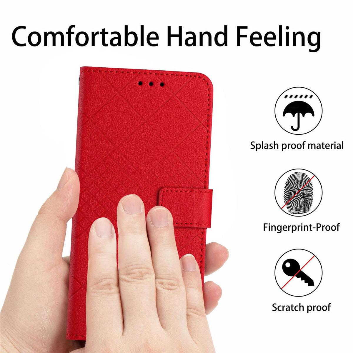 Compatible with iPhone 18 Pro Max & 17 Pro Max Rhombic Grid Texture Leather Phone Case - Red