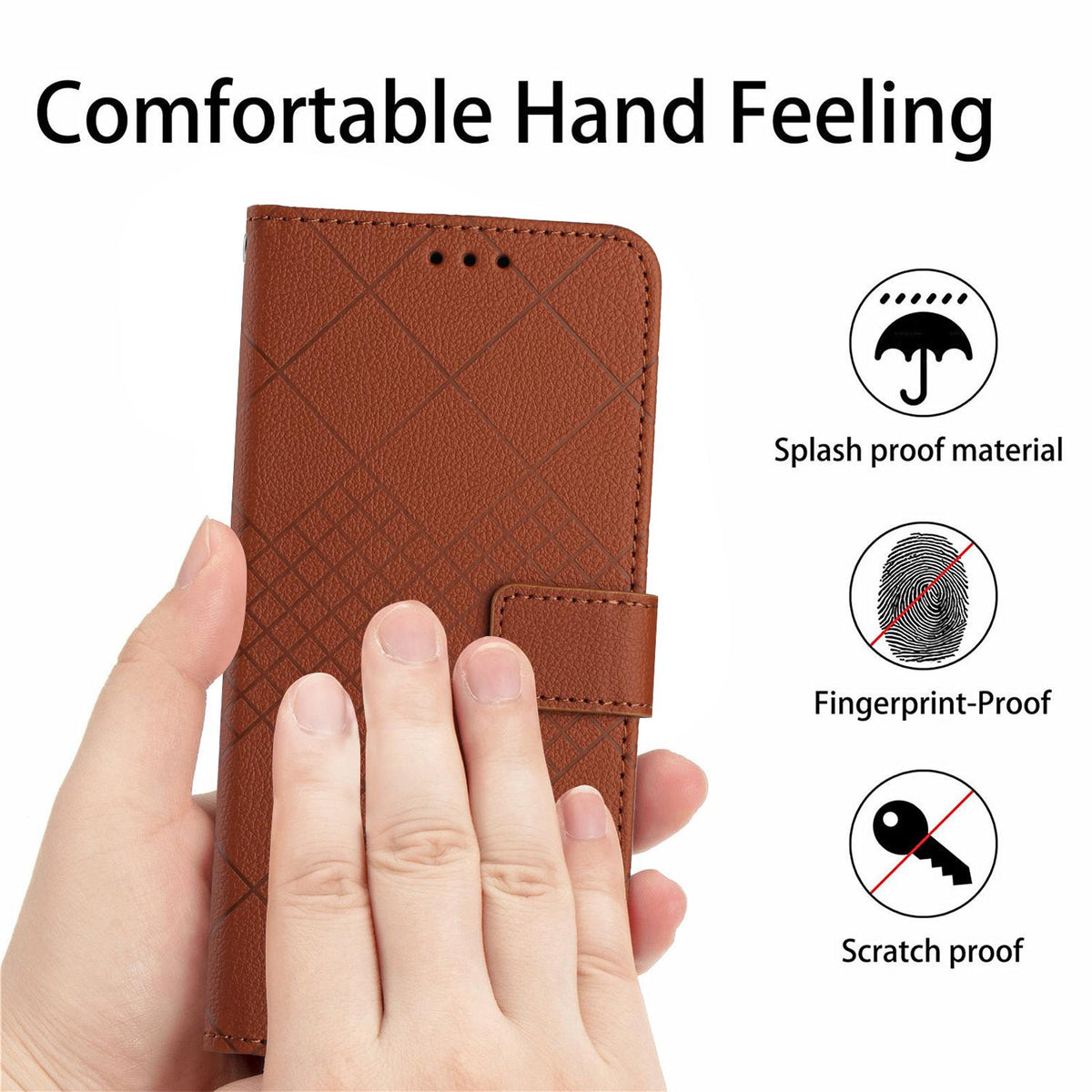 Compatible with iPhone 18 Pro Max & 17 Pro Max Rhombic Grid Texture Leather Phone Case - Brown