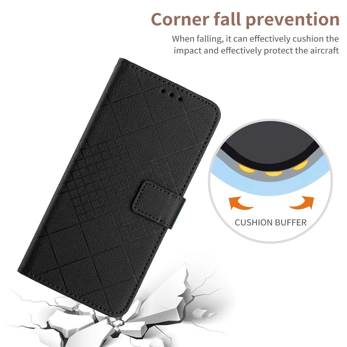 Compatible with iPhone 18 Pro Max & 17 Pro Max Rhombic Grid Texture Leather Phone Case - Black