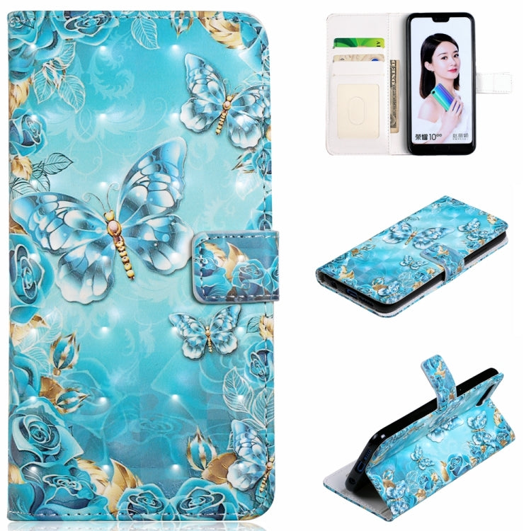 For Honor 10 Oil Embossed 3D Drawing Leather Phone Case(Blue Butterflies)