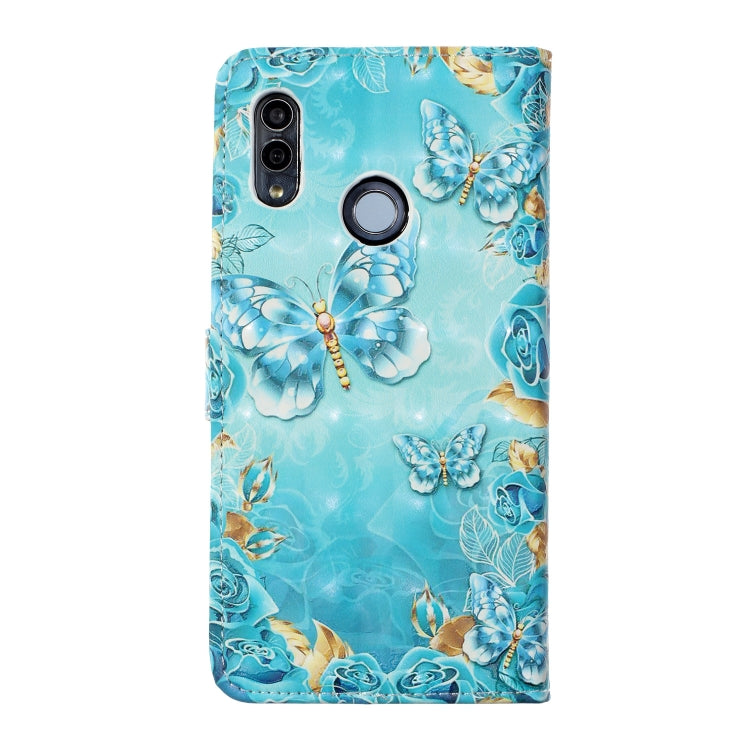 For Honor 10 Lite Oil Embossed 3D Drawing Leather Phone Case(Blue Butterflies)