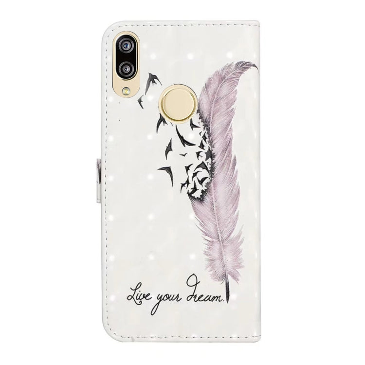 For Honor 10 Lite Oil Embossed 3D Drawing Leather Phone Case(Feather)