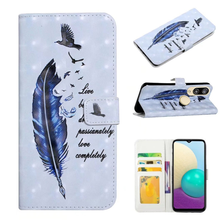 For Honor 10 Lite Oil Embossed 3D Drawing Leather Phone Case(Blue Feather)
