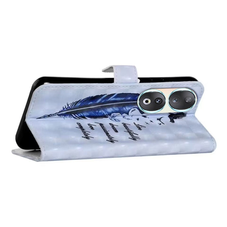 For Honor 90 Oil Embossed 3D Drawing Leather Phone Case(Blue Feather)
