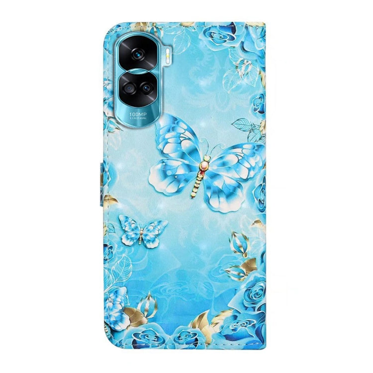 For Honor 90 Lite Oil Embossed 3D Drawing Leather Phone Case(Blue Butterflies)