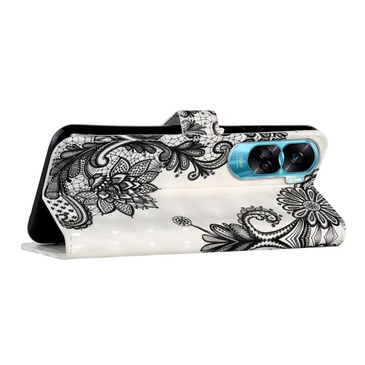 For Honor 90 Lite Oil Embossed 3D Drawing Leather Phone Case(Lace Flower)