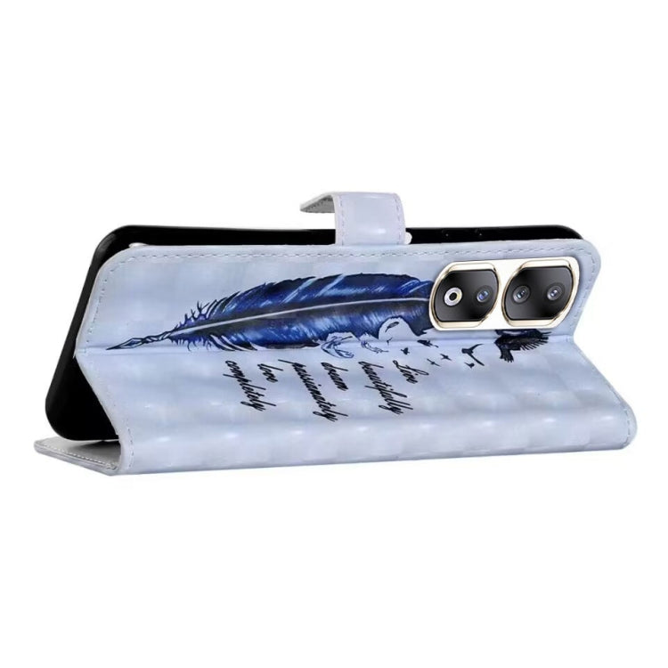 For Honor 90 Pro Oil Embossed 3D Drawing Leather Phone Case(Blue Feather)