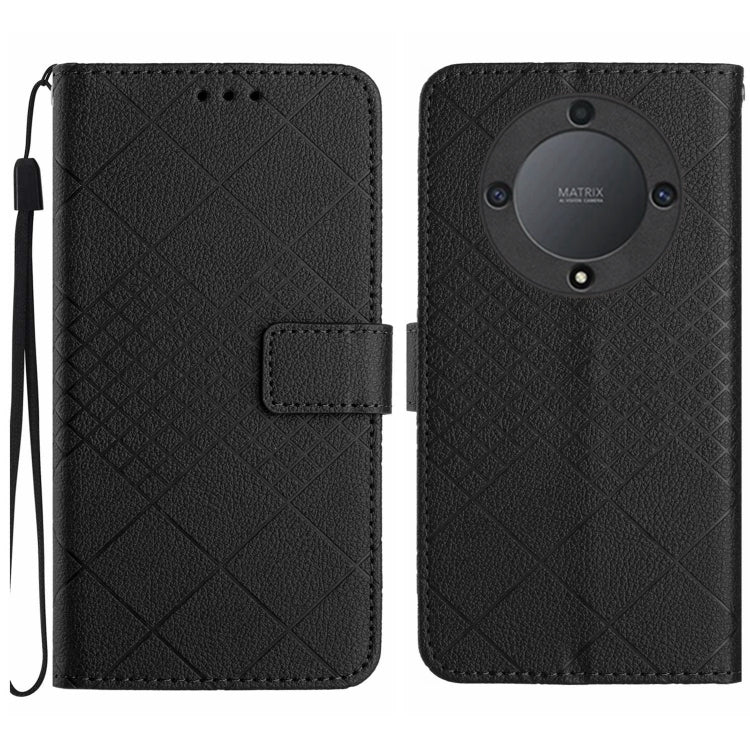 For Honor X9a / Magic5 Lite 5G Rhombic Grid Texture Leather Phone Case(Black)