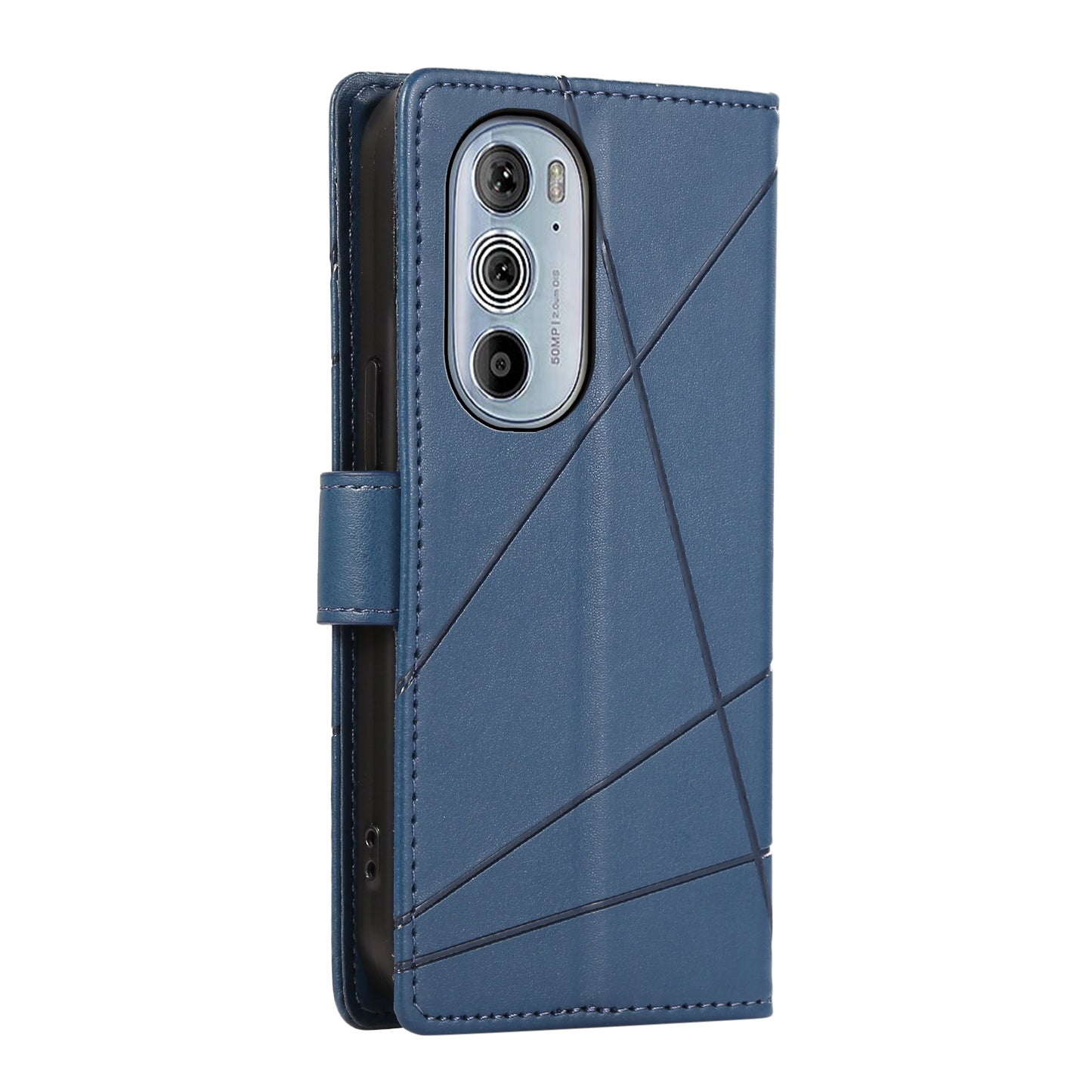 For Motorola Edge 30 Pro PU Genuine Leather Texture Embossed Line Phone Case(Blue)