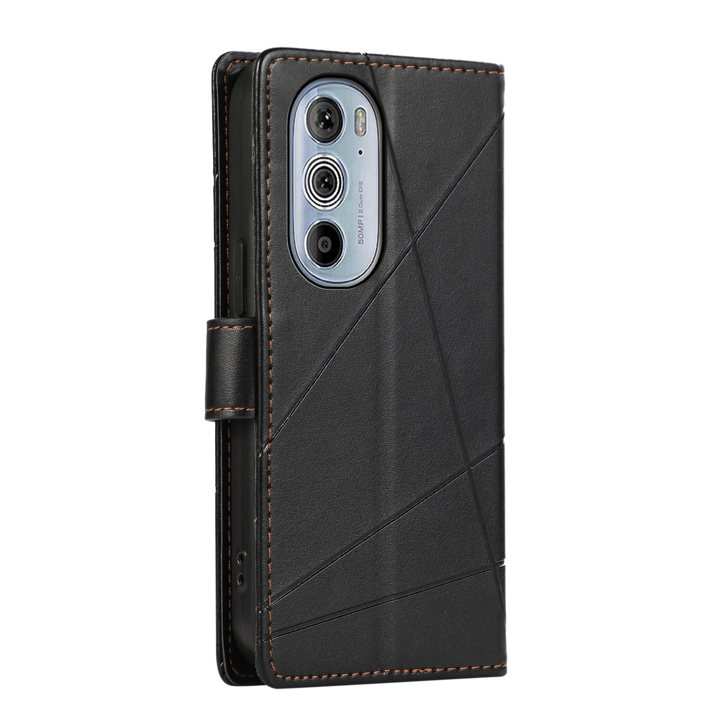 For Motorola Edge 30 Pro PU Genuine Leather Texture Embossed Line Phone Case(Black)