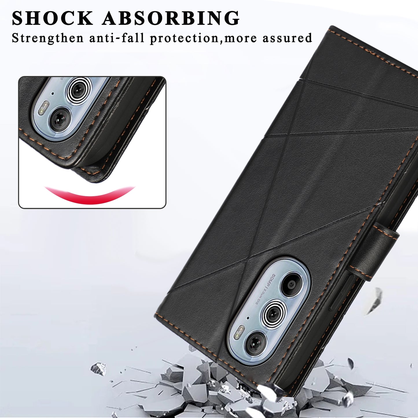 For Motorola Edge 30 Pro PU Genuine Leather Texture Embossed Line Phone Case(Black)