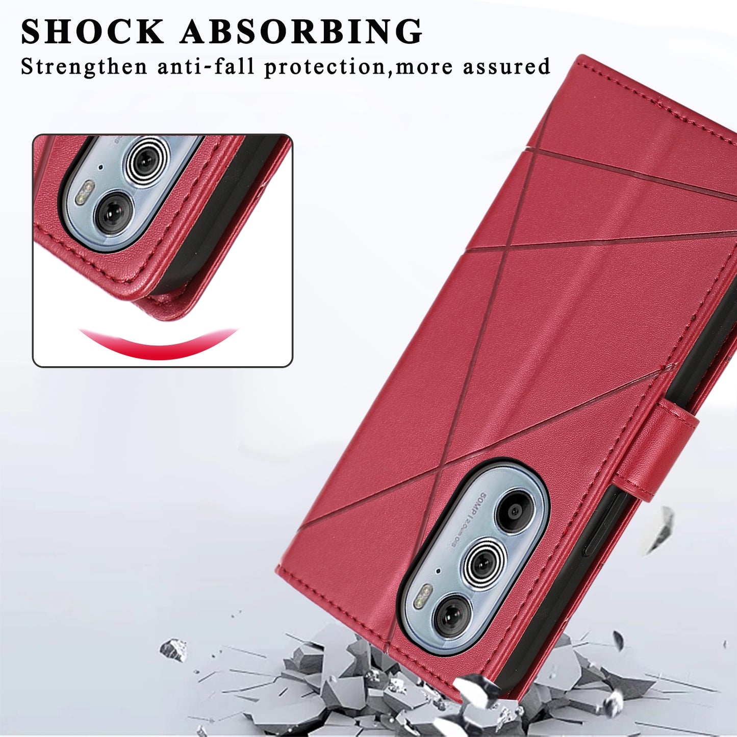 For Motorola Edge 30 Pro PU Genuine Leather Texture Embossed Line Phone Case(Red)