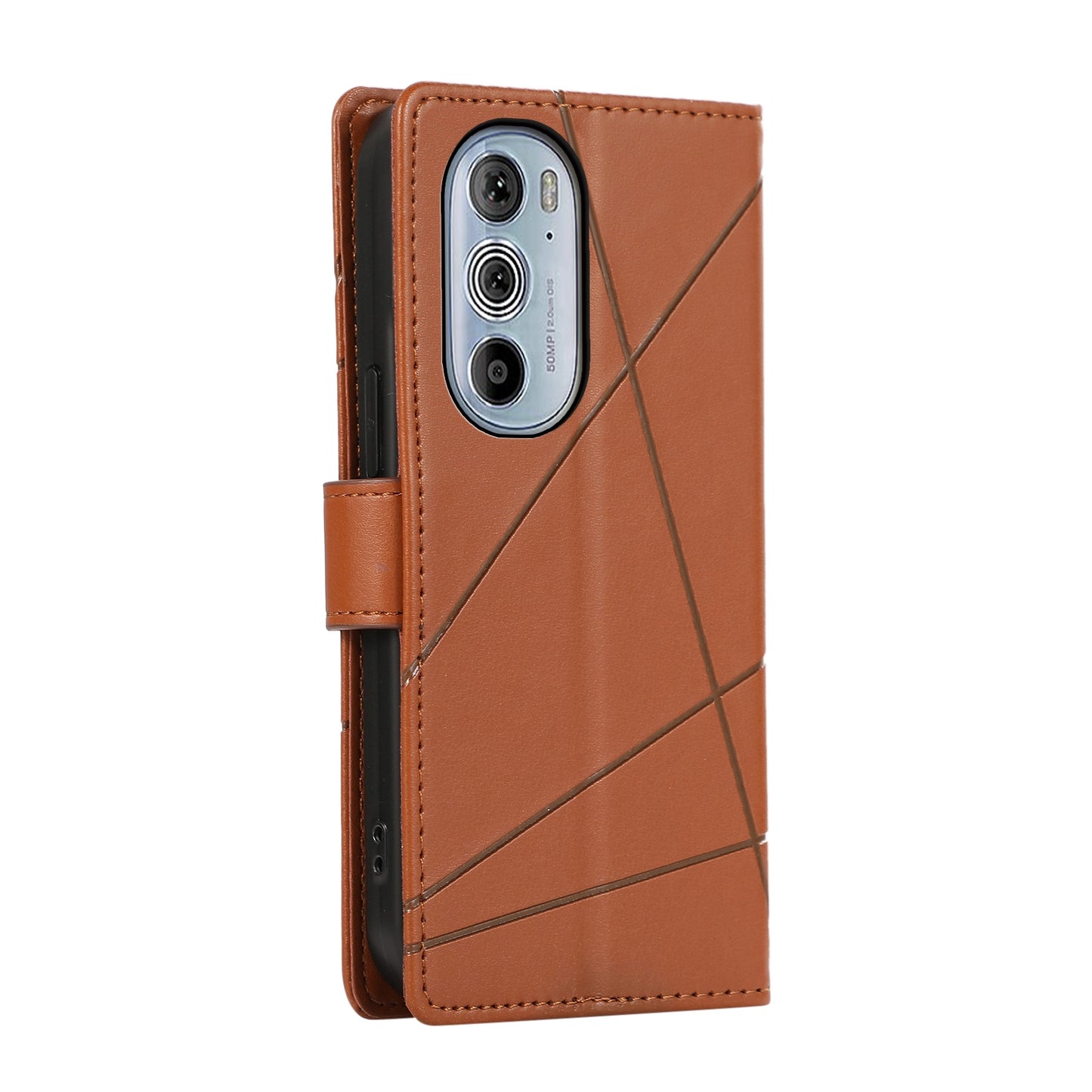 For Motorola Edge 30 Pro PU Genuine Leather Texture Embossed Line Phone Case(Brown)