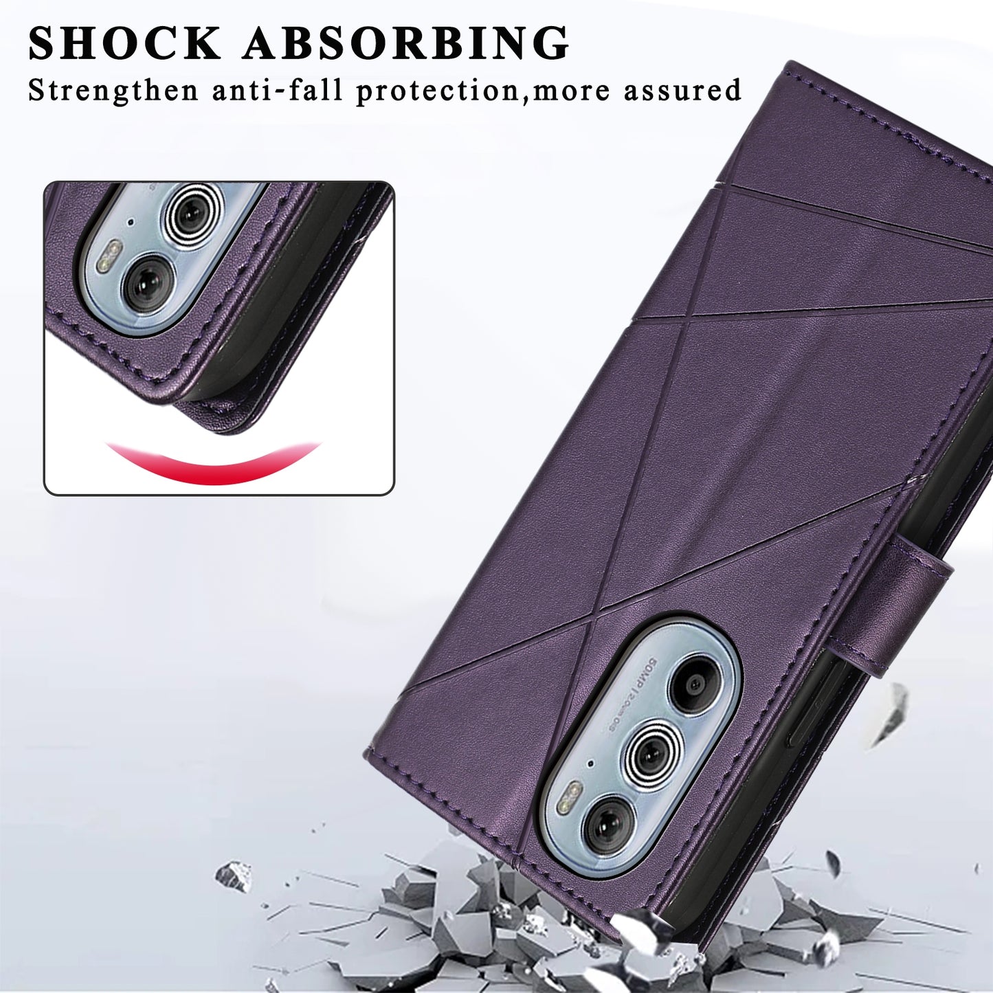 For Motorola Edge 30 Pro PU Genuine Leather Texture Embossed Line Phone Case(Purple)