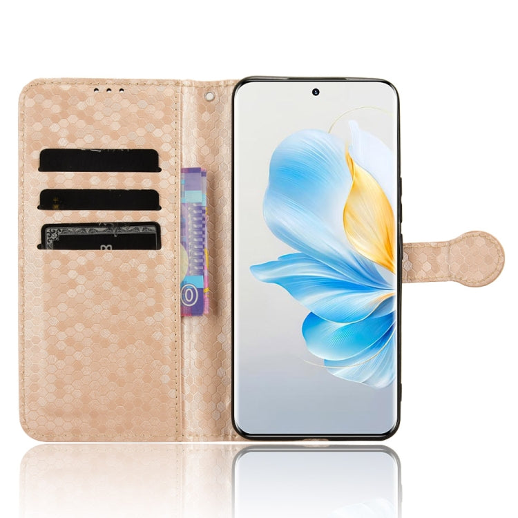For Honor 100 5G Honeycomb Dot Texture Leather Phone Case(Gold)