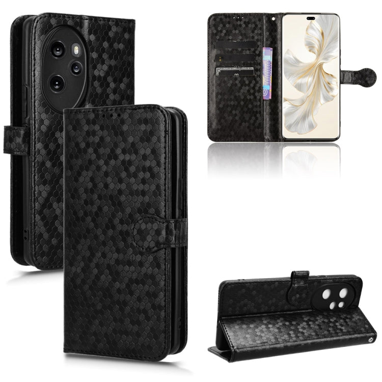 For Honor 100 Pro 5G Honeycomb Dot Texture Leather Phone Case(Black)
