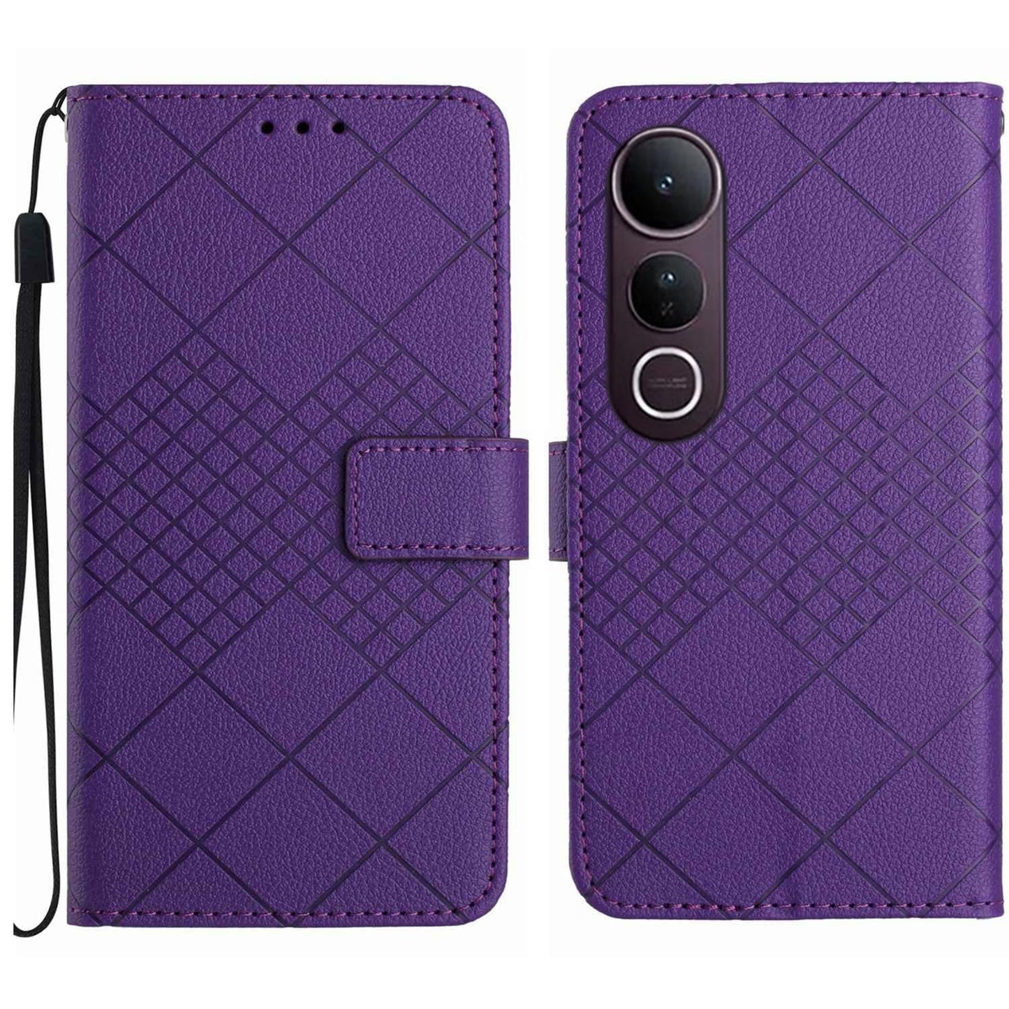 For vivo V50 Lite 5G Rhombic Grid Texture Leather Phone Case(Purple)