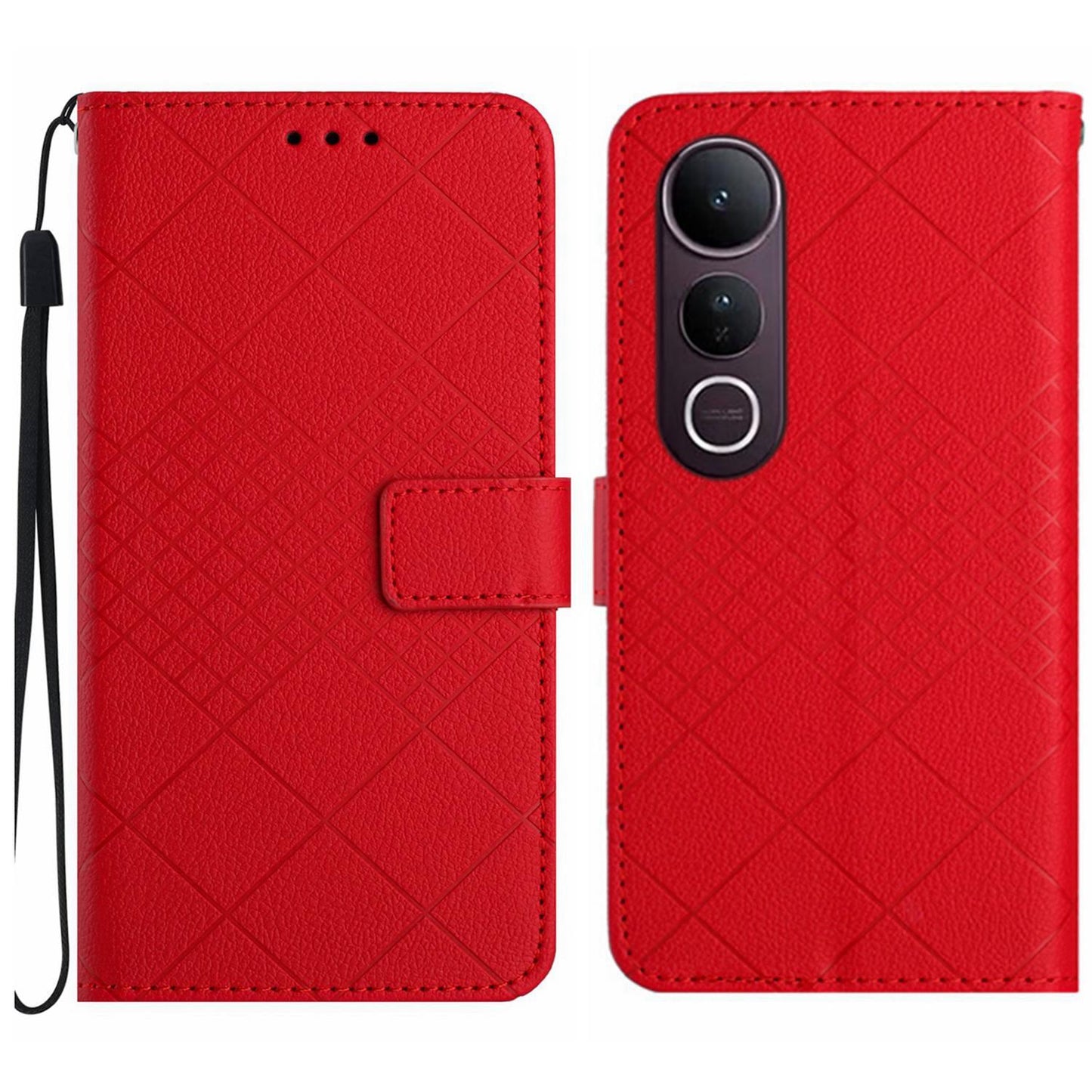 For vivo V50 Lite 5G Rhombic Grid Texture Leather Phone Case(Red)