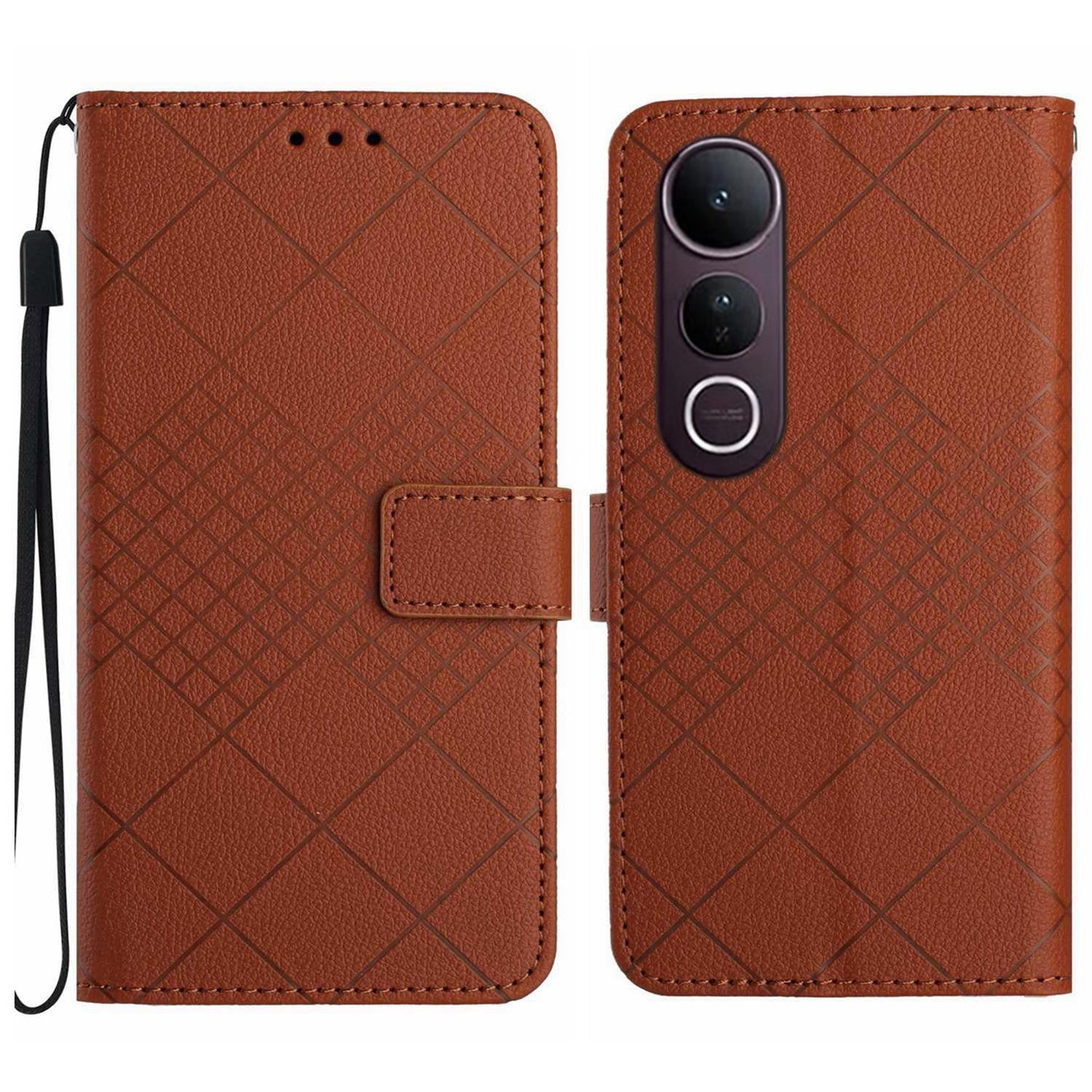 For vivo V50 Lite 5G Rhombic Grid Texture Leather Phone Case(Brown)