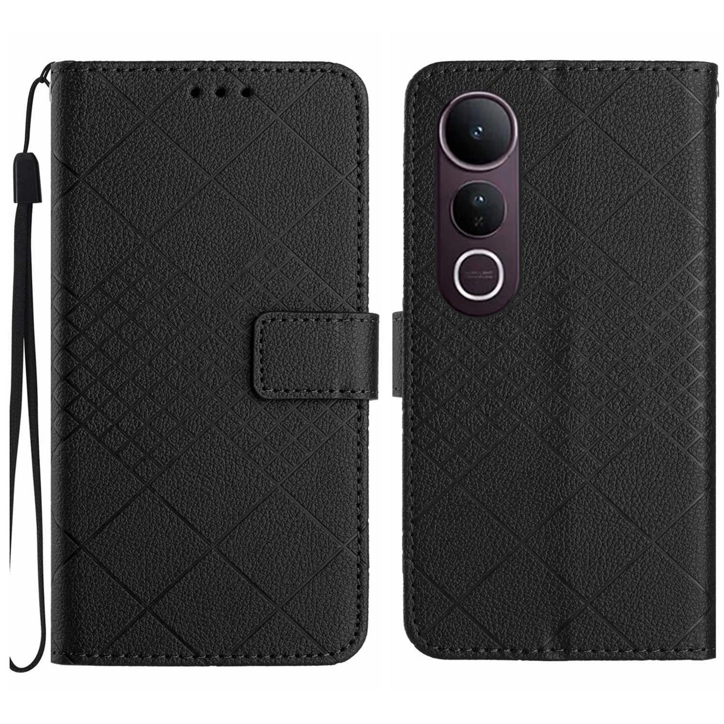 For vivo V50 Lite 5G Rhombic Grid Texture Leather Phone Case(Black)