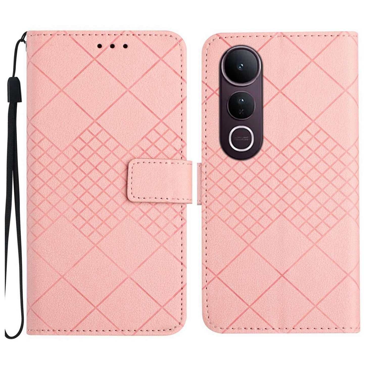 For vivo V50 Lite 5G Rhombic Grid Texture Leather Phone Case(Pink)