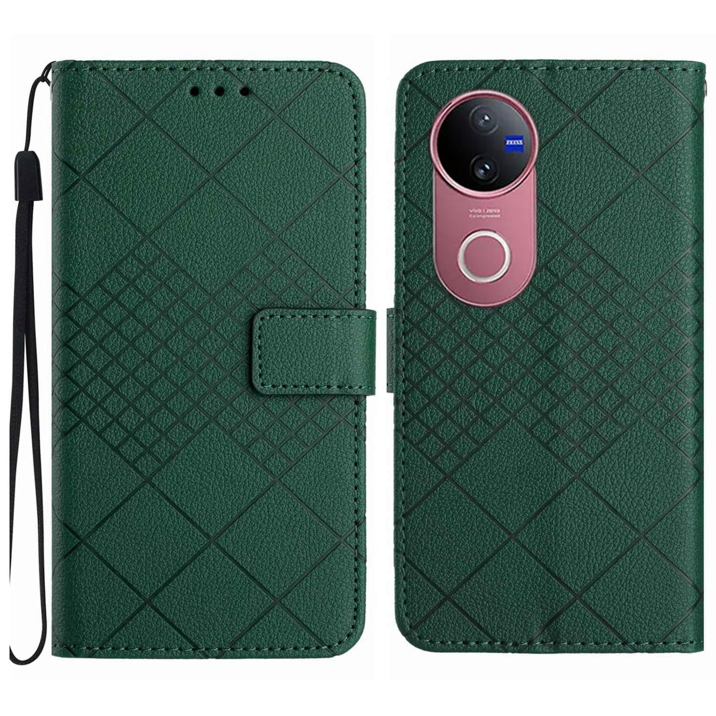 For vivo V50 5G Global Rhombic Grid Texture Leather Phone Case(Green)