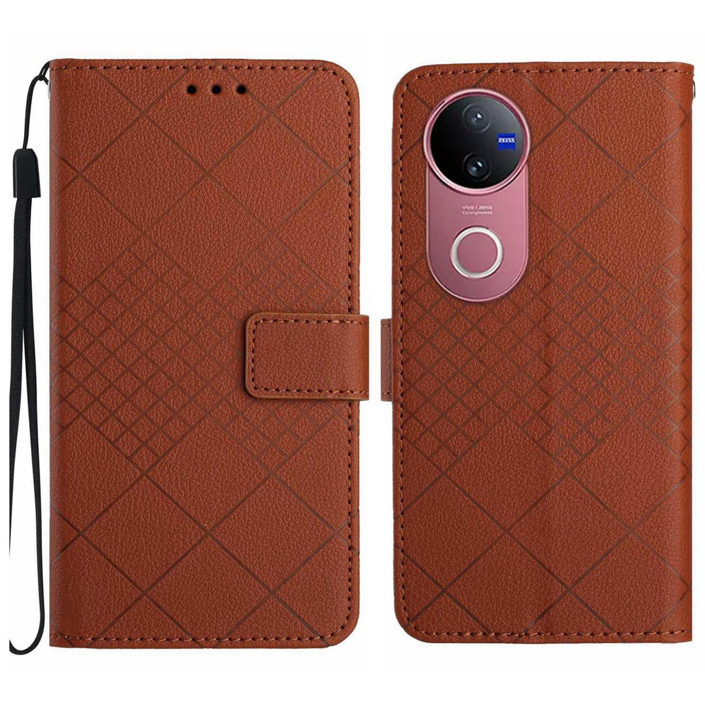 For vivo V50 5G Global Rhombic Grid Texture Leather Phone Case(Brown)