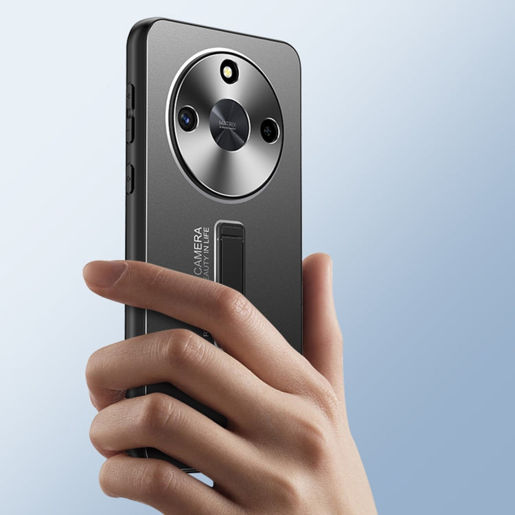 For Honor X50 Frosted Metal Hybrid TPU Holder Phone Case(Silver)