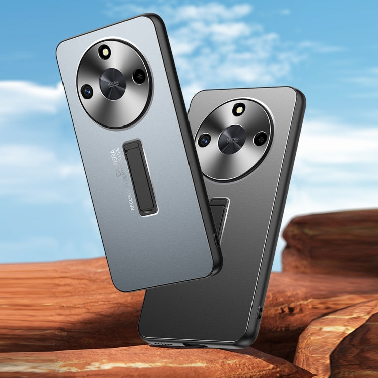 For Honor X50i Frosted Metal Hybrid TPU Holder Phone Case(Silver)