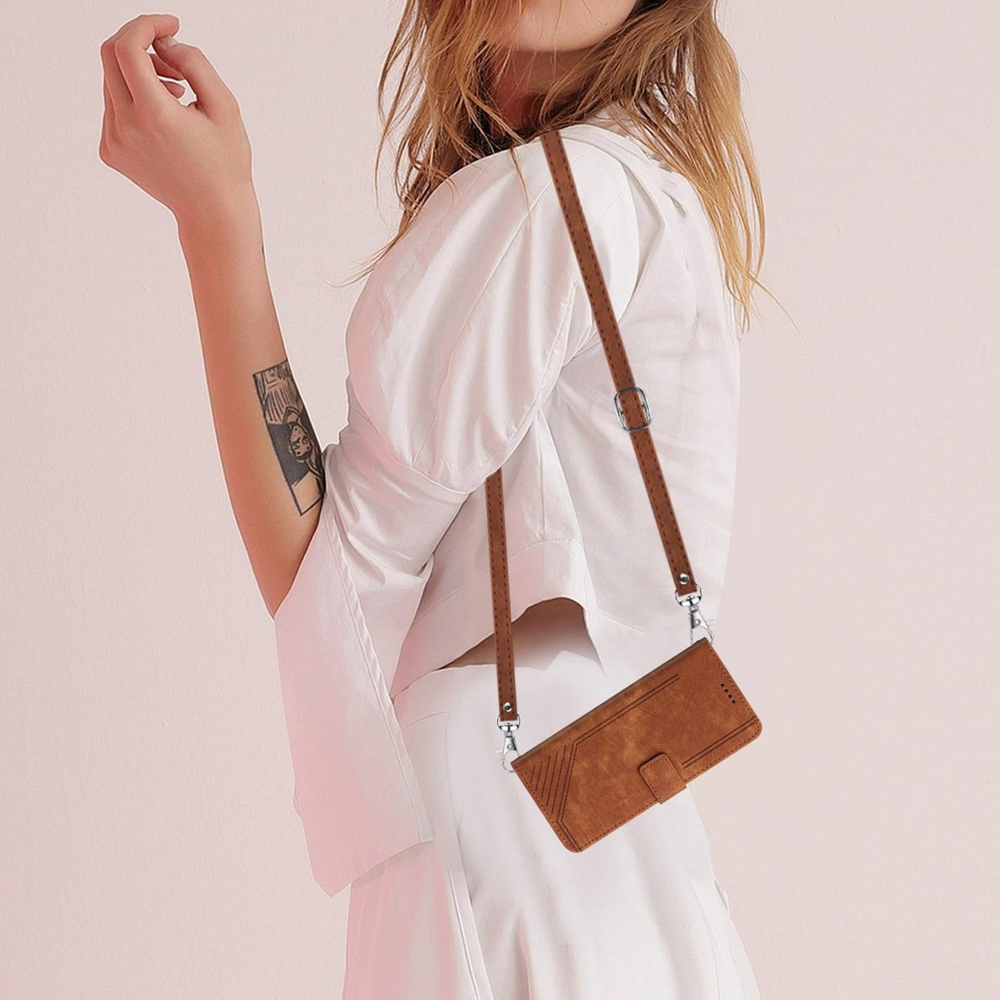 For vivo V50 Skin Feel Stripe Pattern Leather Phone Case with Lanyard(Brown)