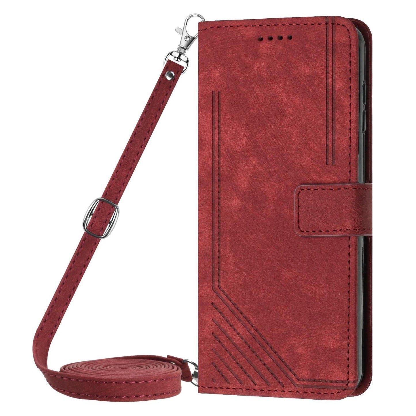 For vivo V50 Skin Feel Stripe Pattern Leather Phone Case with Lanyard(Red)